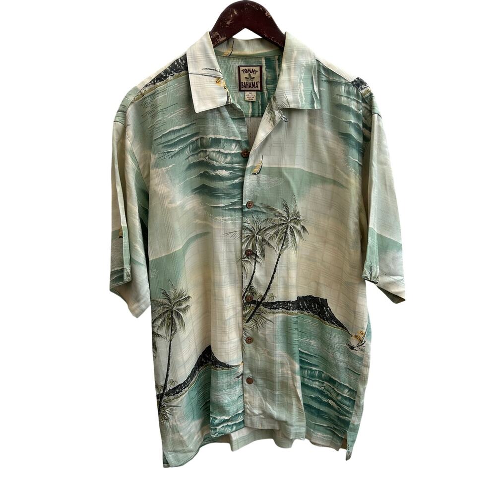 Tommy Bahama Silk Palm Tree Hawaiian Shirt Size Medium